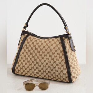 Authentic Gucci Shoulder Bag GG Canvas 282297 beige/brown gold metal